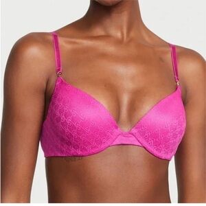 VERY SEXY Icon by Victoria's Secret Push-Up Demi Bra Logo Lace HOT PINK NWT 40C